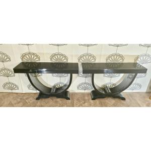 Consoles [pair] Art Deco Lacquered Black 