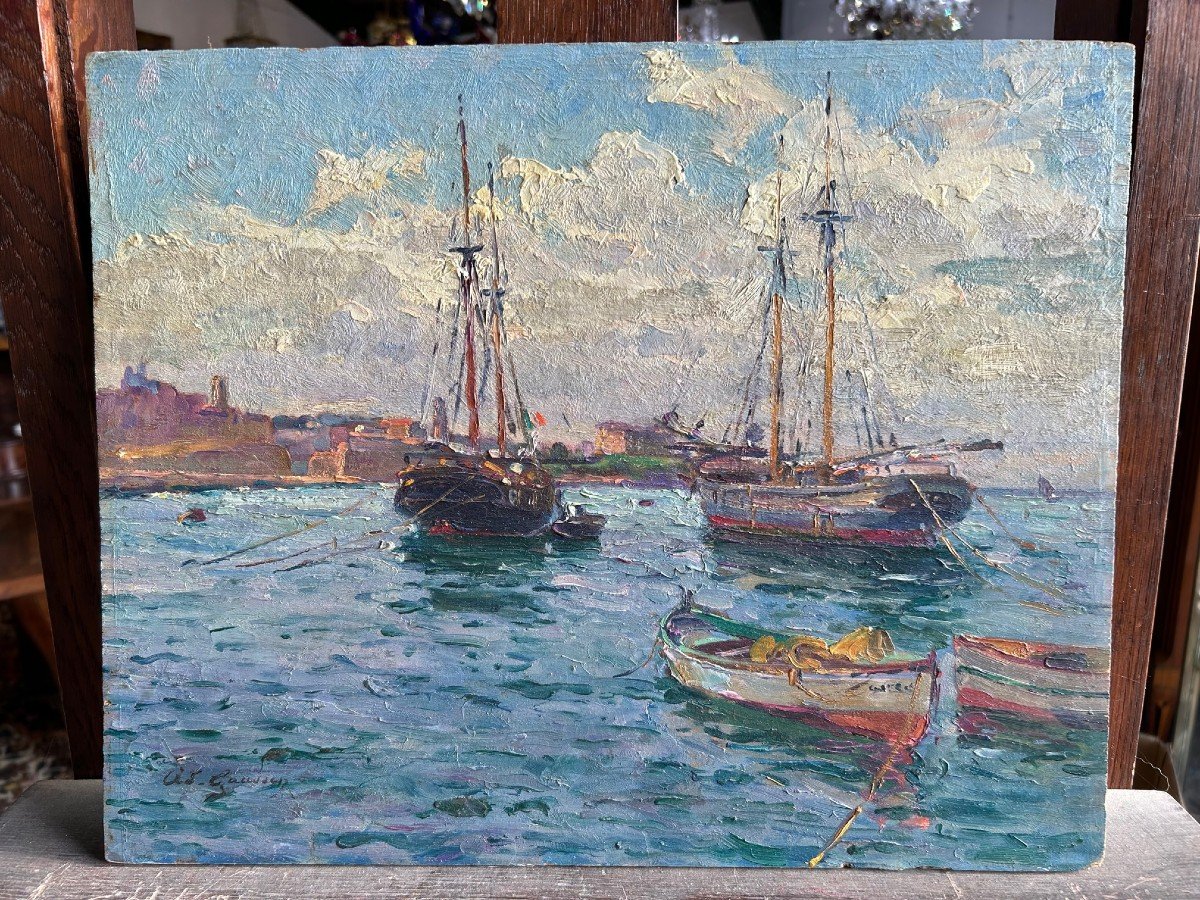 Tableau Marine Signé Adolphe Louis Gaussen. Port De Marseille ?