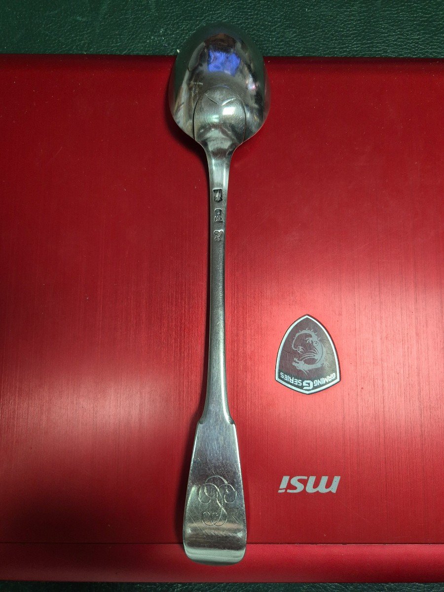 Stewing Spoon Sterling Silver 18th Century Caen Valogne-photo-3