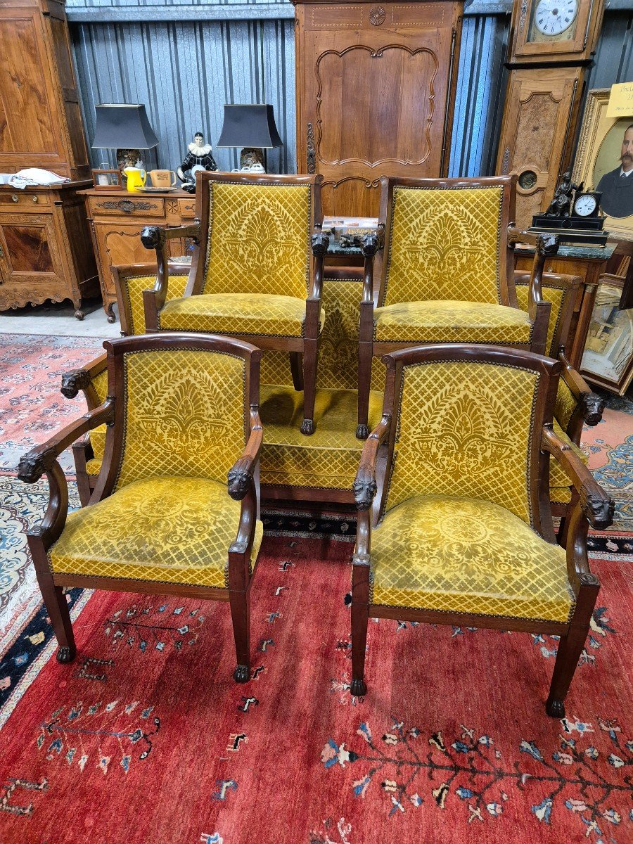 Salon canapé,  4Fauteuils Têtes De Lion époque  Empire Demay Jacob