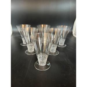 6 Verres cristal Lalique Modèle Bourgueil Hauteur 12,7 Cm art deco