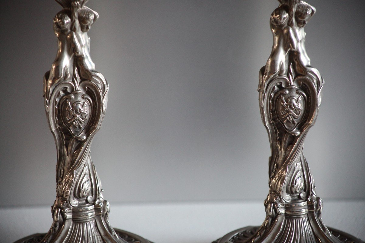 Pair Of Silver Bronze Candlesticks - After Meissonnier-photo-4