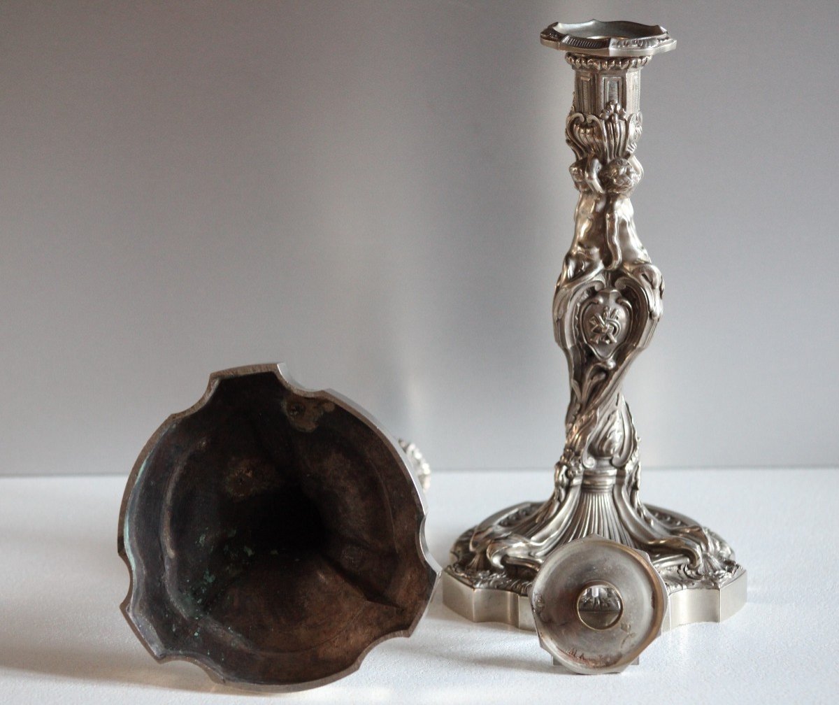 Pair Of Silver Bronze Candlesticks - After Meissonnier-photo-4