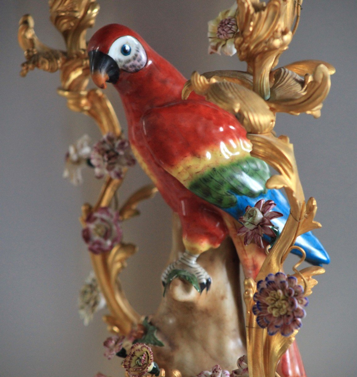 Pair Of Candelabra - Parrots In Saxony Porcelain-photo-3