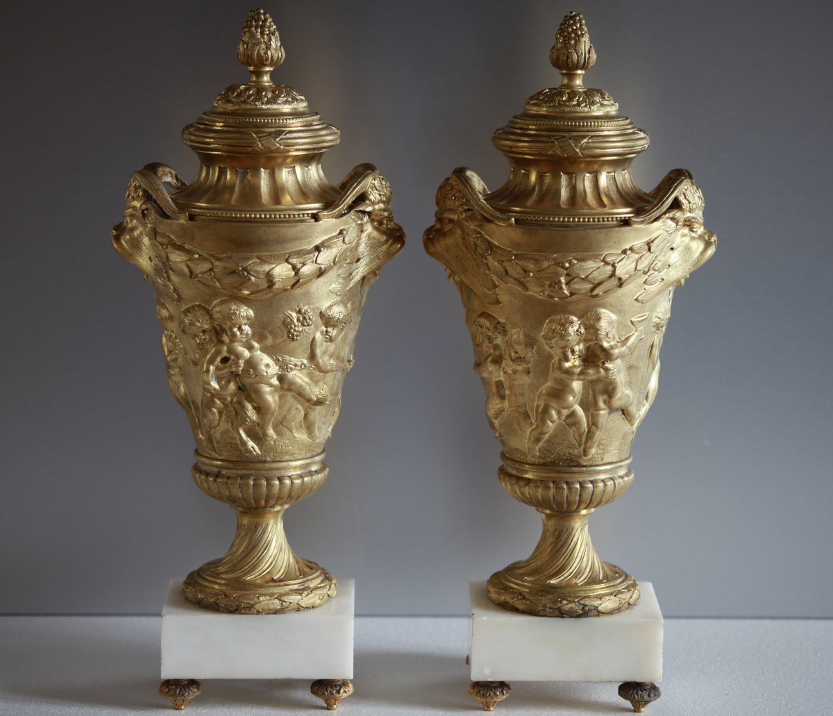 Paire de Cassolettes Vases H 37 cm, d'après Clodion-photo-1