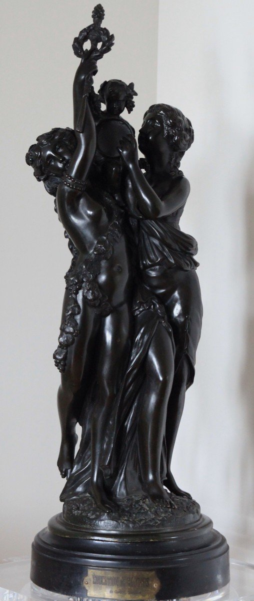 GRAND BRONZE CLODION - EDUCATION DE BACCHUS - H 85 cm