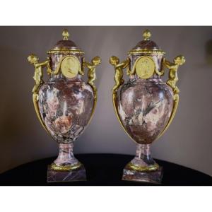 Pair Of Pots Susse Freres - Marble And Bronze