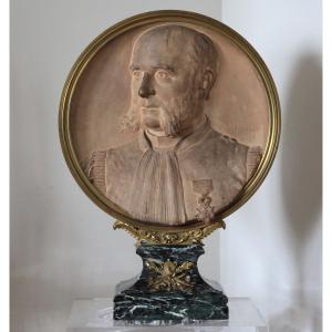 Large Terracotta Medallion - Portrait Of Edmond Rousse