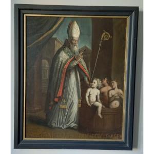 Hst Painting Saint Nicholas 17th Century