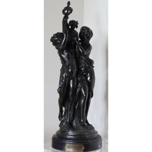 GRAND BRONZE CLODION - EDUCATION DE BACCHUS - H 85 cm