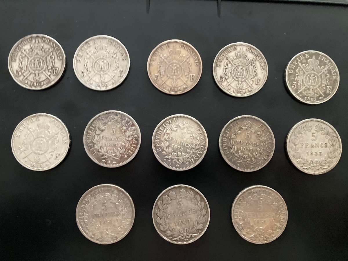 13 Pieces De 5 Francs En Argent Dites Ecus-photo-4