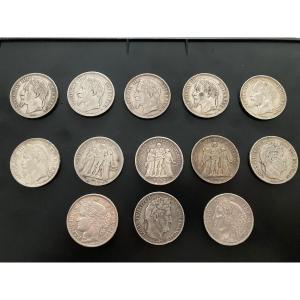 13 Pieces De 5 Francs En Argent Dites Ecus