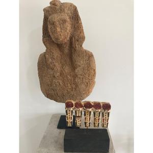 Egyptian Sarcophagus Mask And Carved Wood