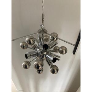 2 Chrome Metal Chandeliers 