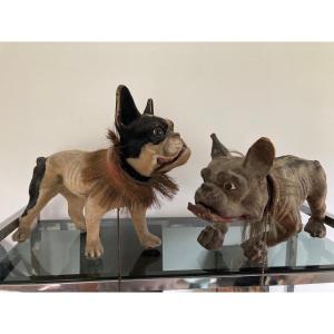 Deux Chiens Papier Mâché Epoque 1900