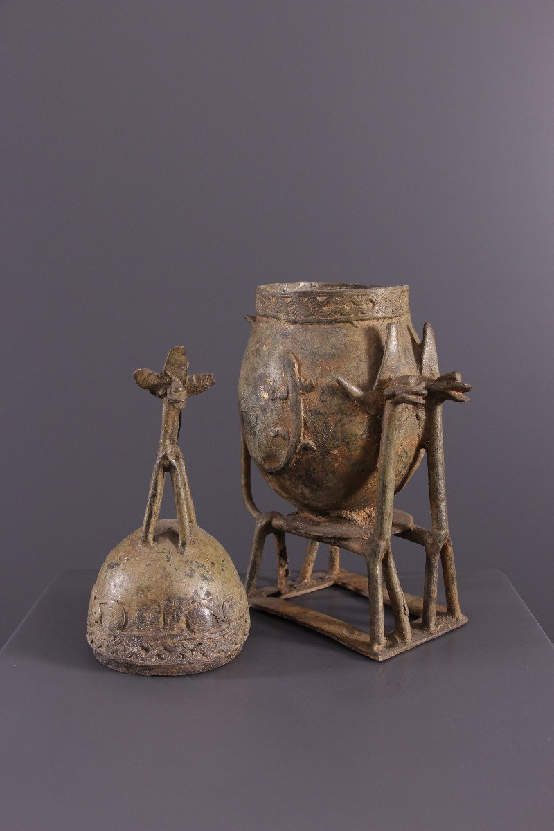 Art Tribal Africain - Urne Dogon En Bronze-photo-7