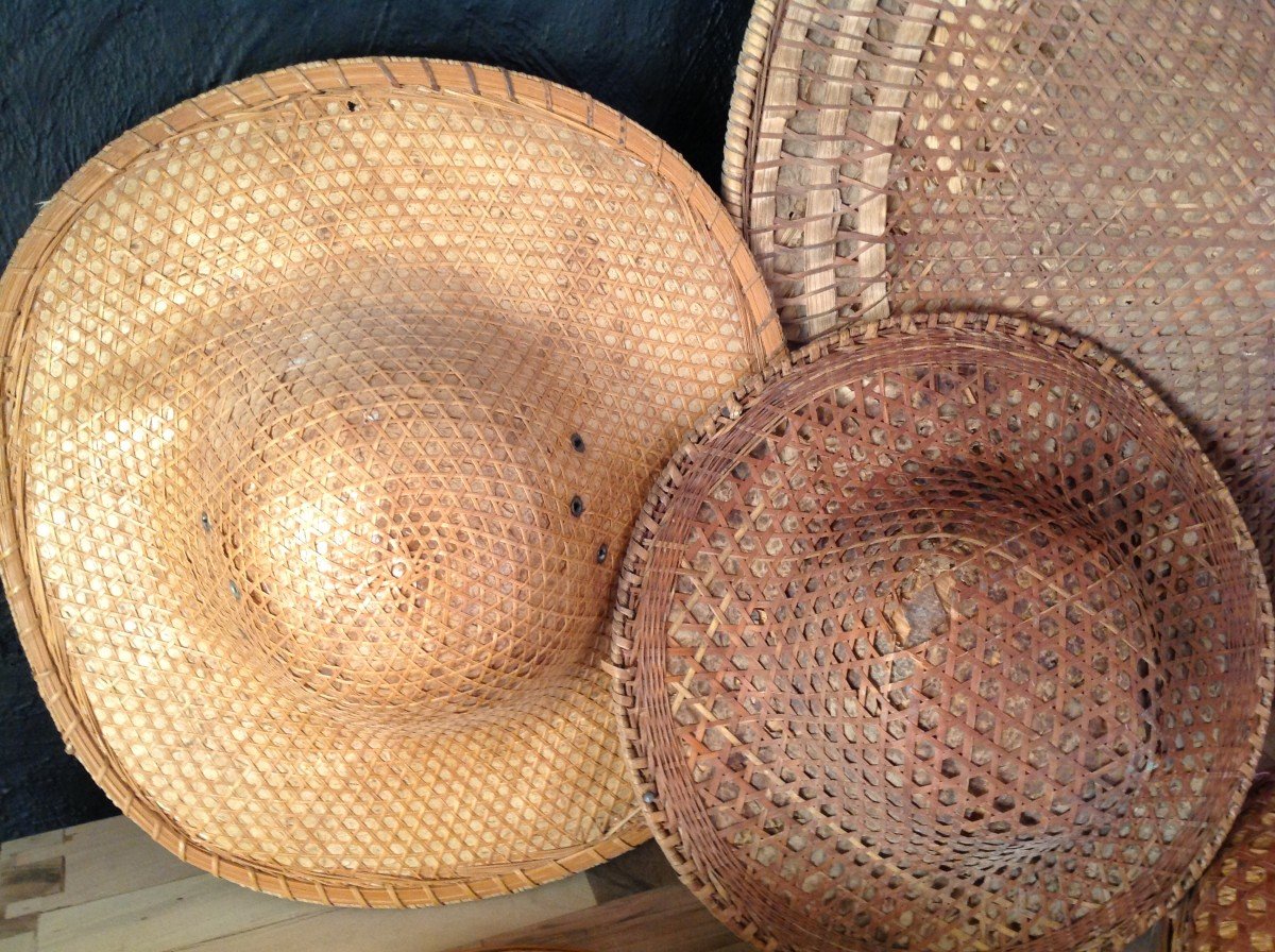 Lot Of Eight Antique Asian Hats.-photo-3