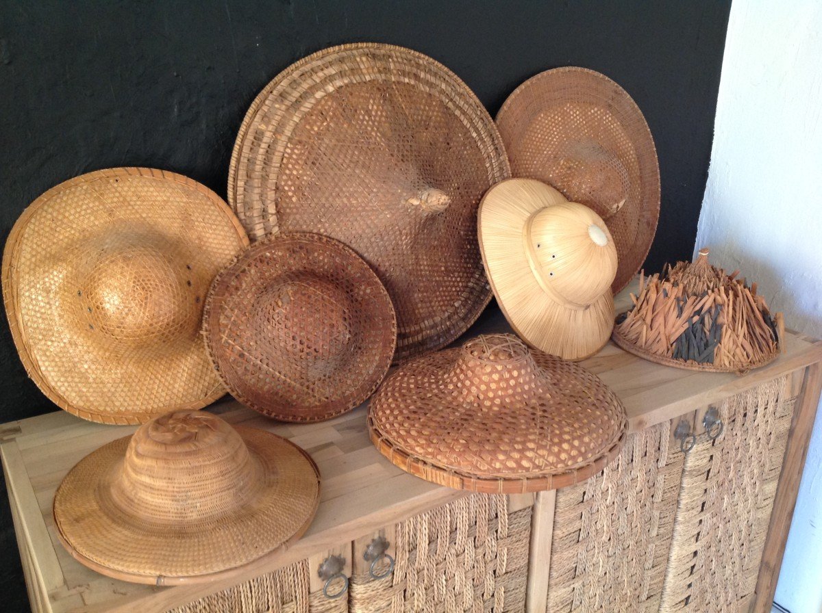 Lot Of Eight Antique Asian Hats.