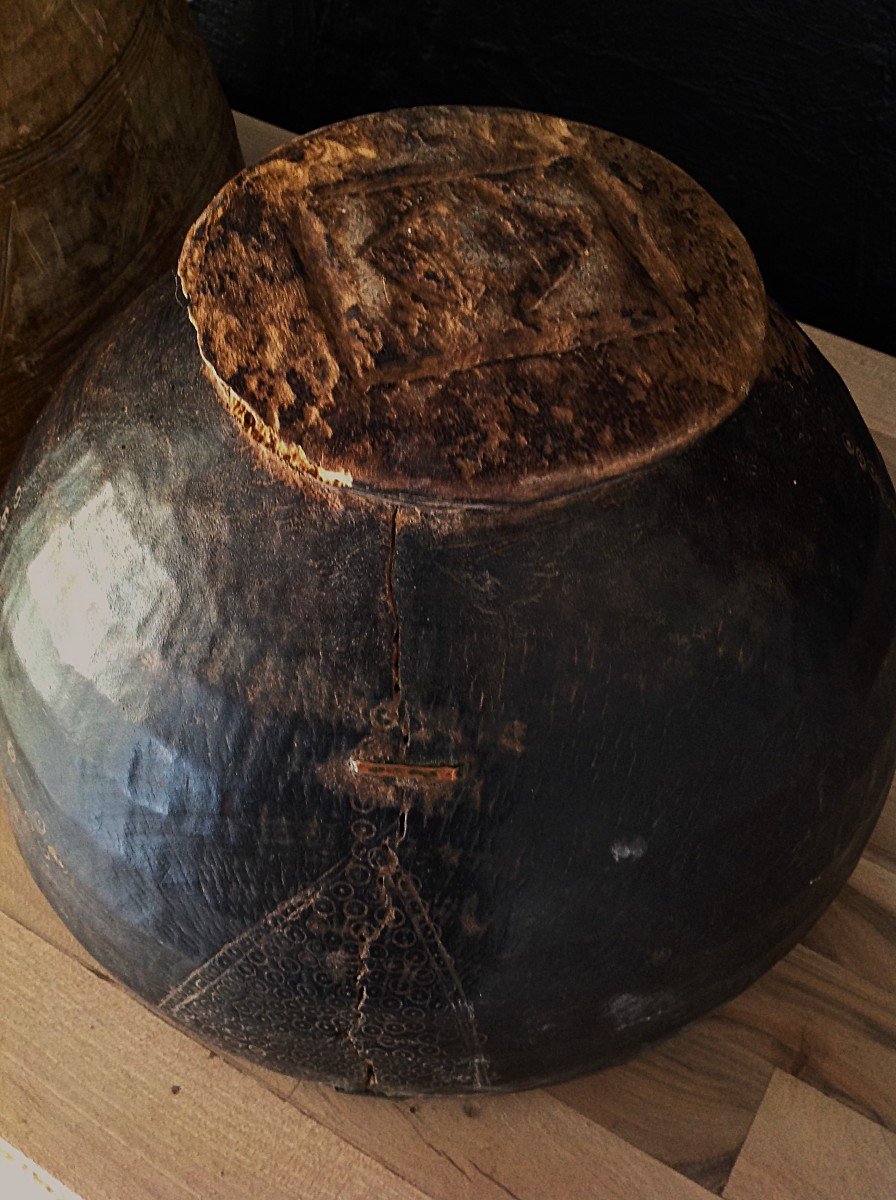 Lot Of Two Wooden Gourds, Niger.-photo-4