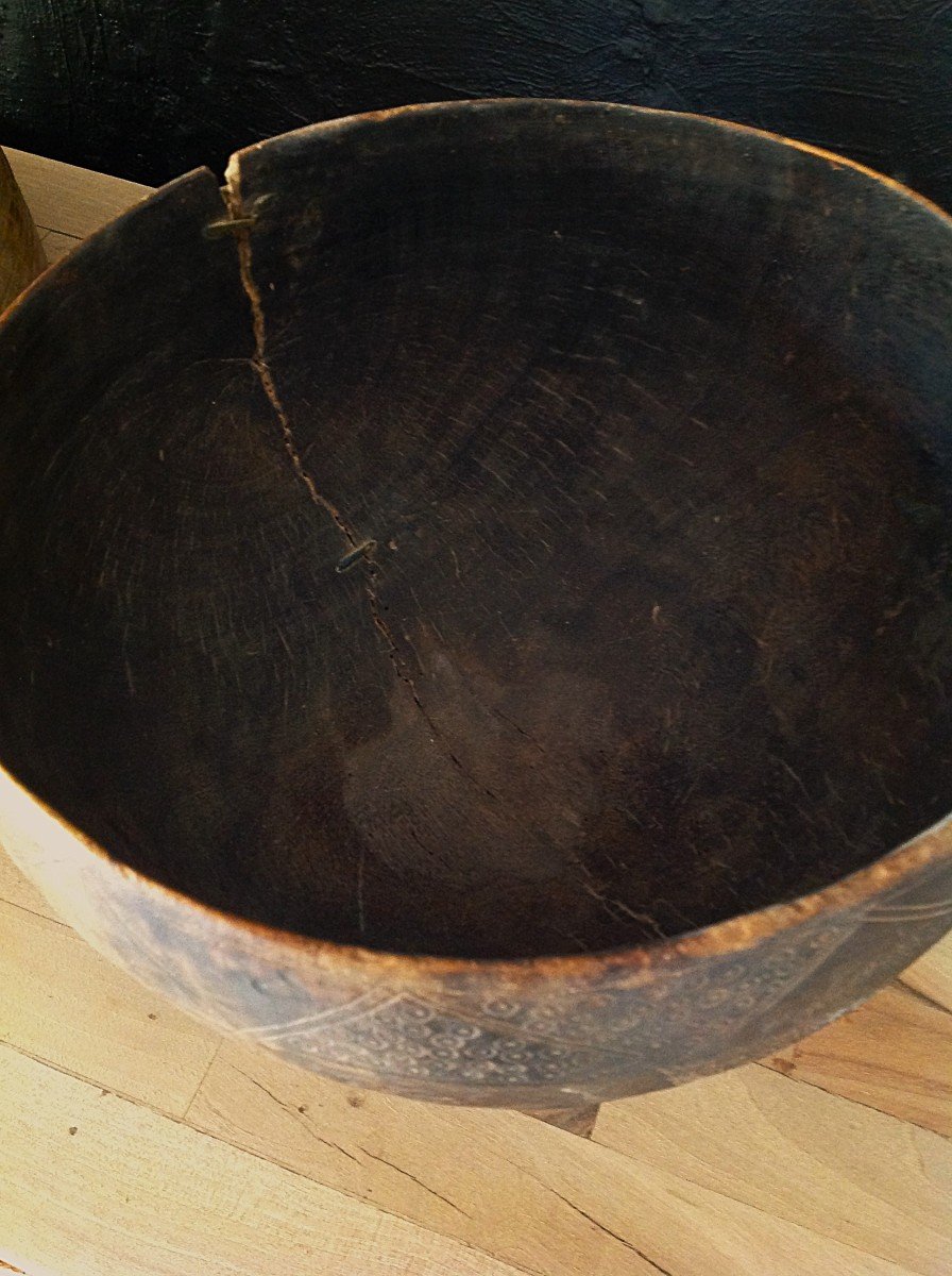 Lot Of Two Wooden Gourds, Niger.-photo-1