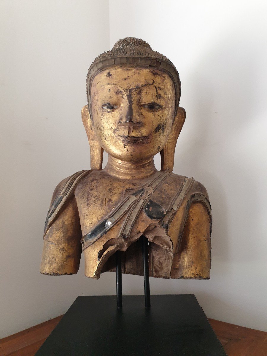 Asie Su Sud-est - Buste De Bouddha En Laque Sèche - 50 Cm-photo-6