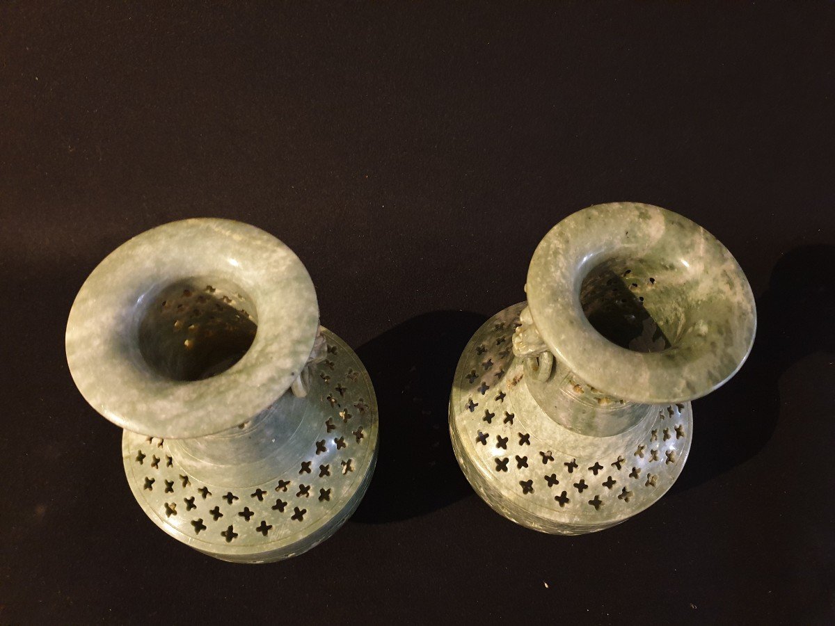 China - Pair Of Jadeite Vases - 29.5 Cm-photo-2