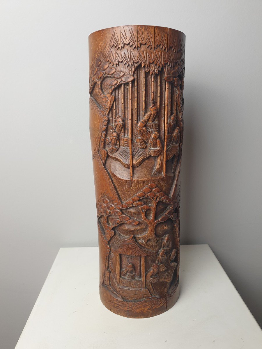 China - Carved Bamboo Bitong - 34 Cm