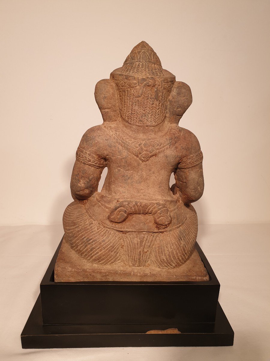 Khmer Art (cambodia) - Seated Ganesh In Sandstone - 31 Cm-photo-1