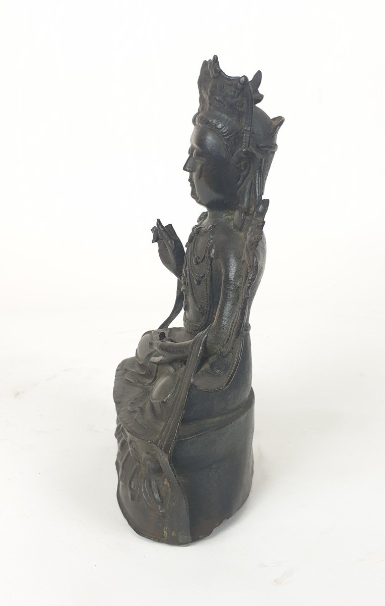 Bodhisattva En Bronze - Dynastie Qing - 23 Cm-photo-1