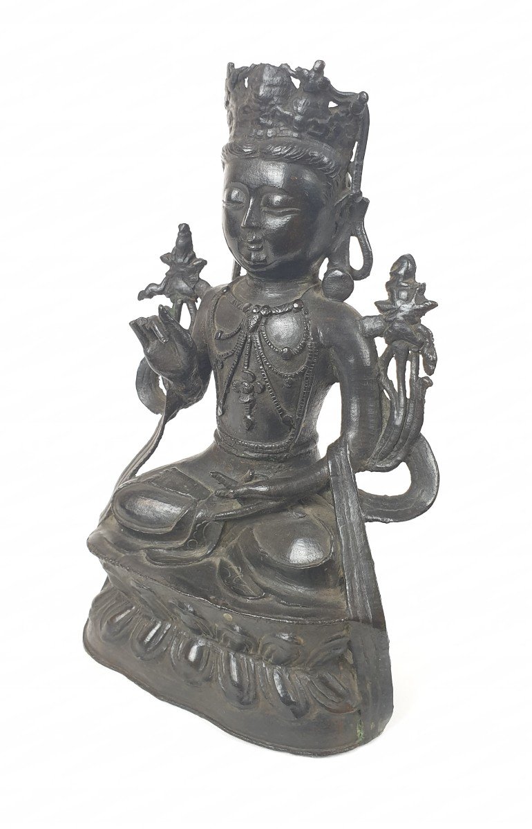 Bodhisattva En Bronze - Dynastie Qing - 23 Cm-photo-2