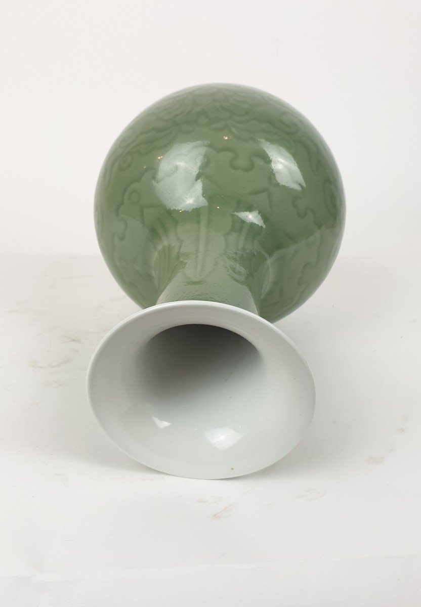 Chine - Vase Balustre En Porcelaine Vert Céladon - 28.5 Cm-photo-2