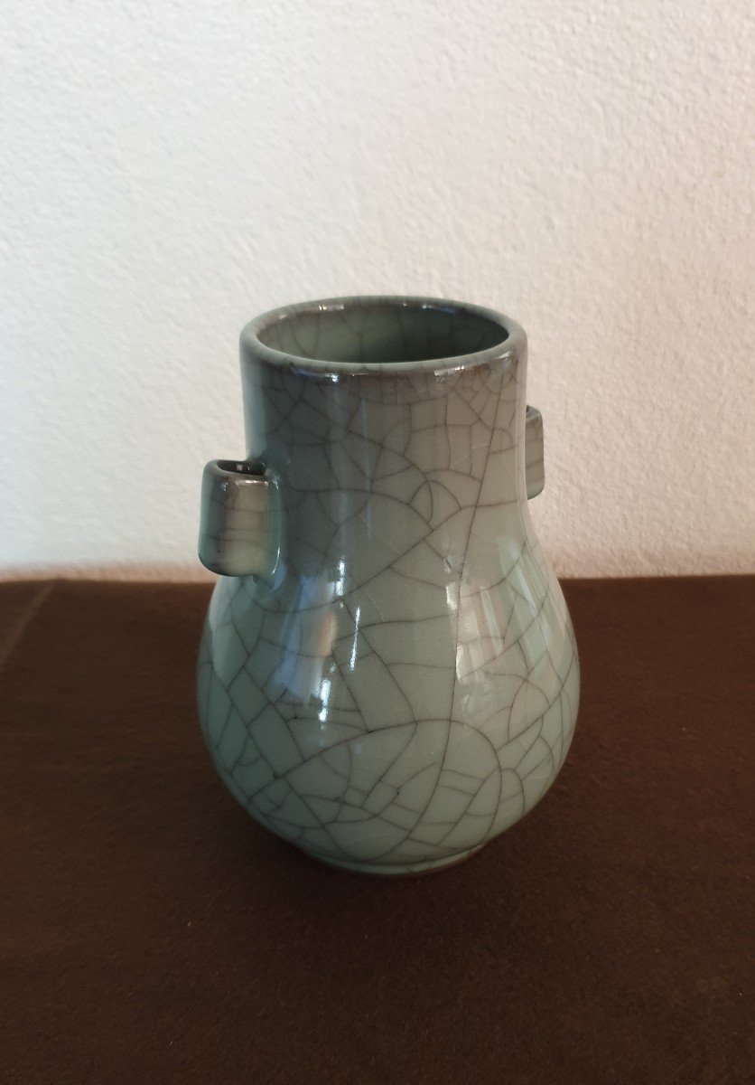 China - Small Cracked Ceramic Vase With Celadon Background - 16 Cm-photo-2