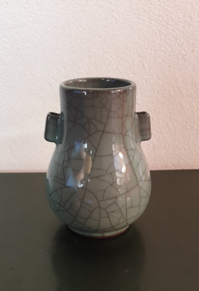 China - Small Cracked Ceramic Vase With Celadon Background - 16 Cm-photo-1