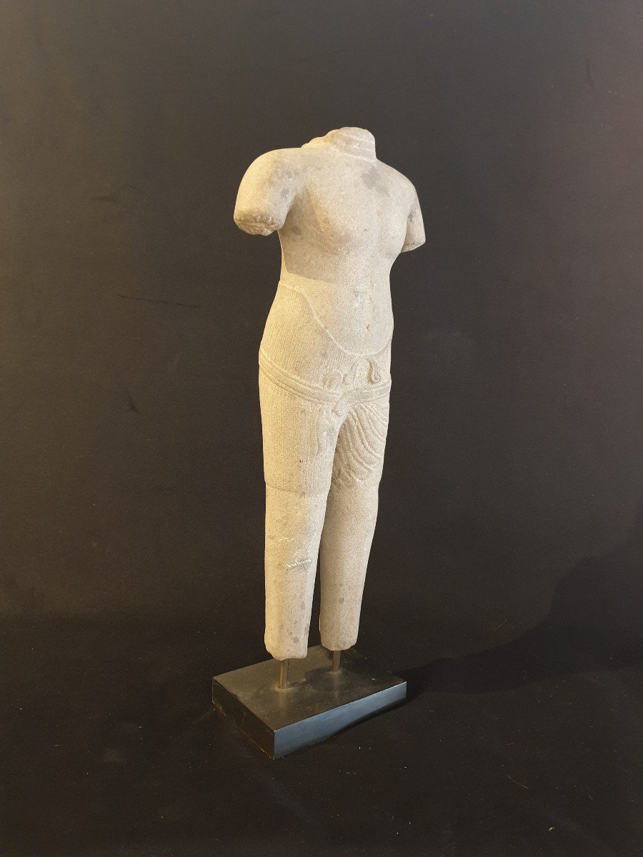 Cambodia - Male Torso In Sandstone - 56.5 Cm-photo-2