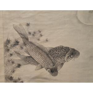 Japan - Large Kakemono - Ink On Silk - H 210 Cm