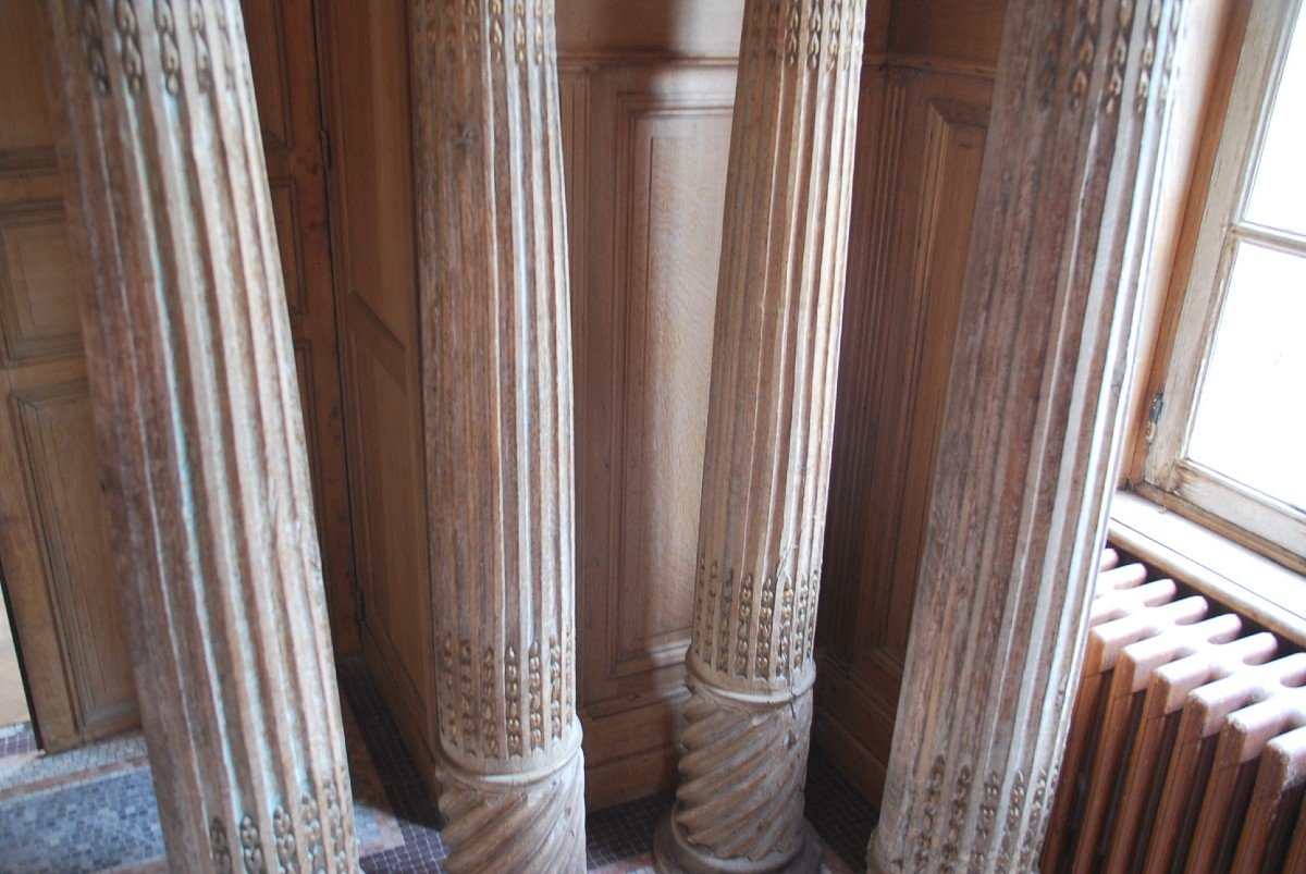 Rare Suite Of 4 Columns In Carved Wood From The XVIII-photo-6