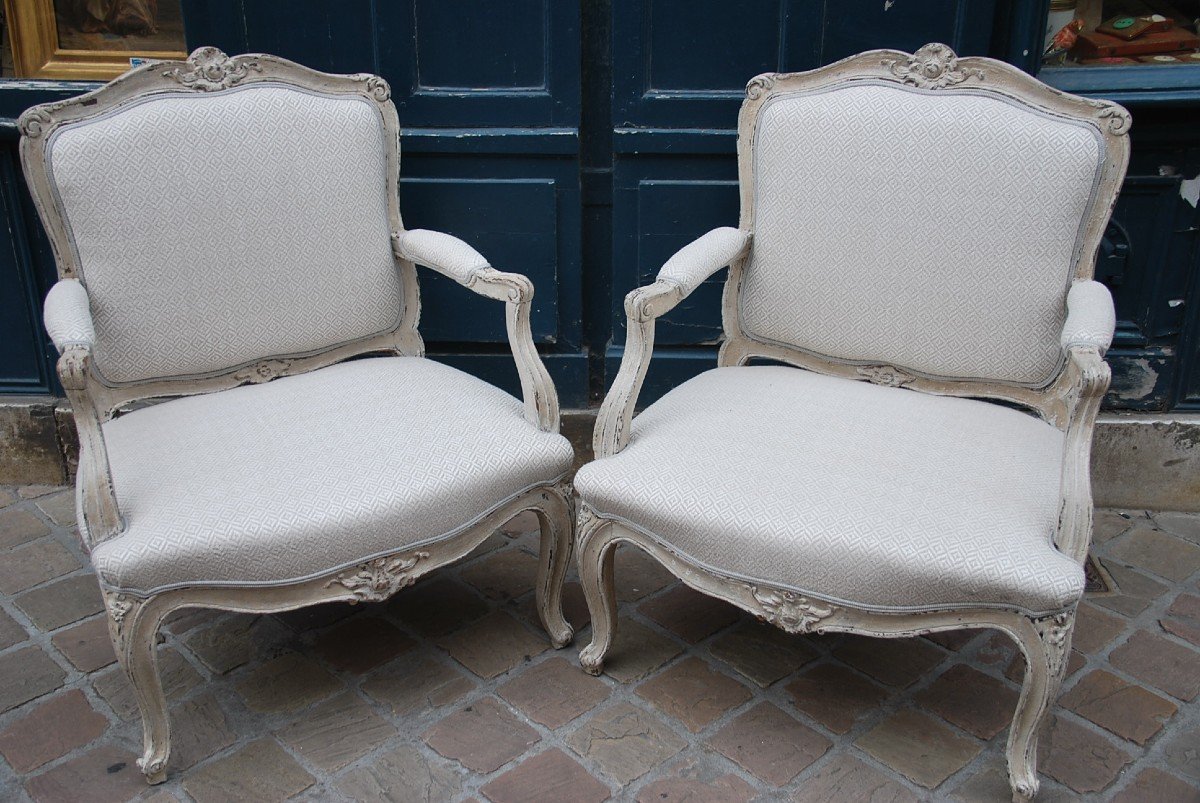 Pair Of Large Armchairs To The Queen D Regence Period XVIII-photo-4