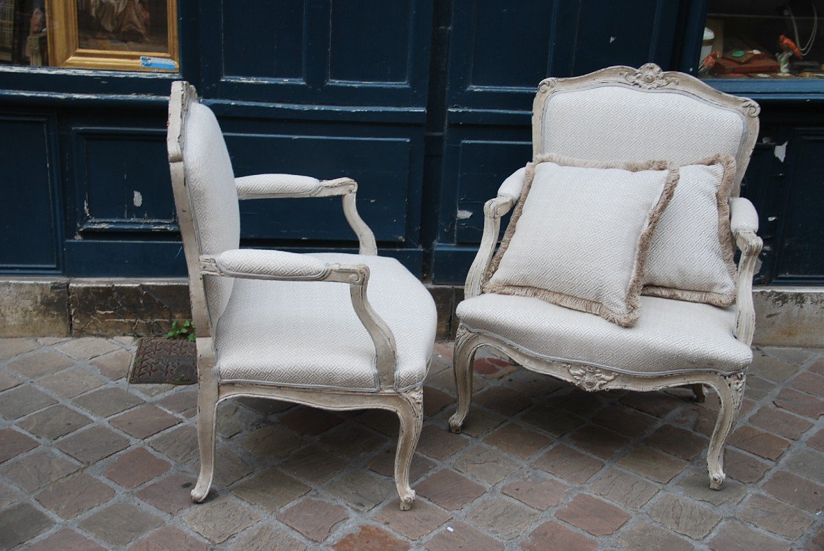 Pair Of Large Armchairs To The Queen D Regence Period XVIII-photo-5