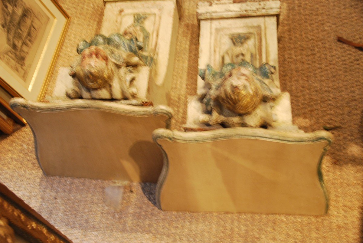 Important Pair Of Consoles D Apllique, Head Of Angel Louis XIV-photo-5