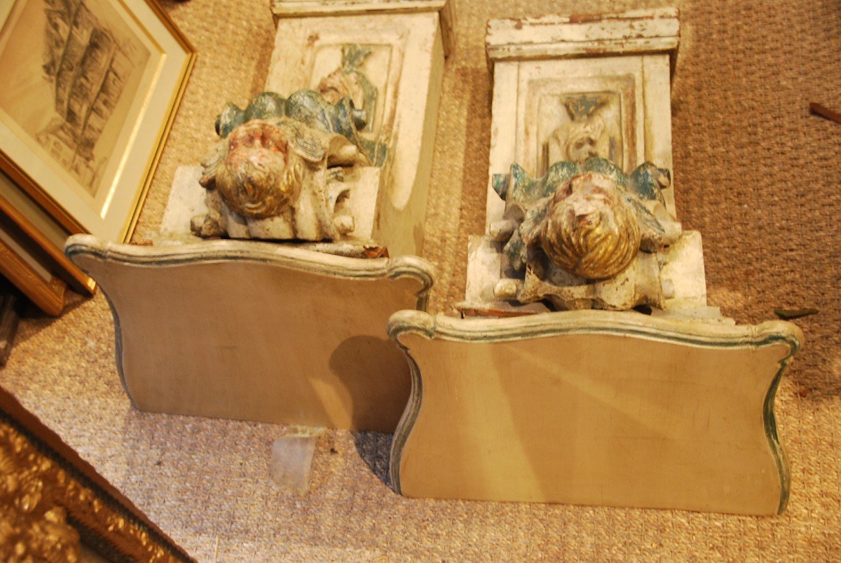 Important Pair Of Consoles D Apllique, Head Of Angel Louis XIV-photo-6