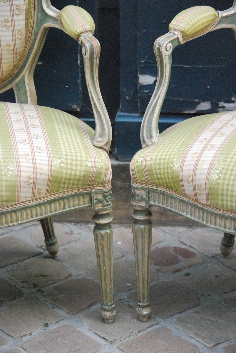 Pair Of Cabriolet Armchairs D Louis XVI Period-photo-2