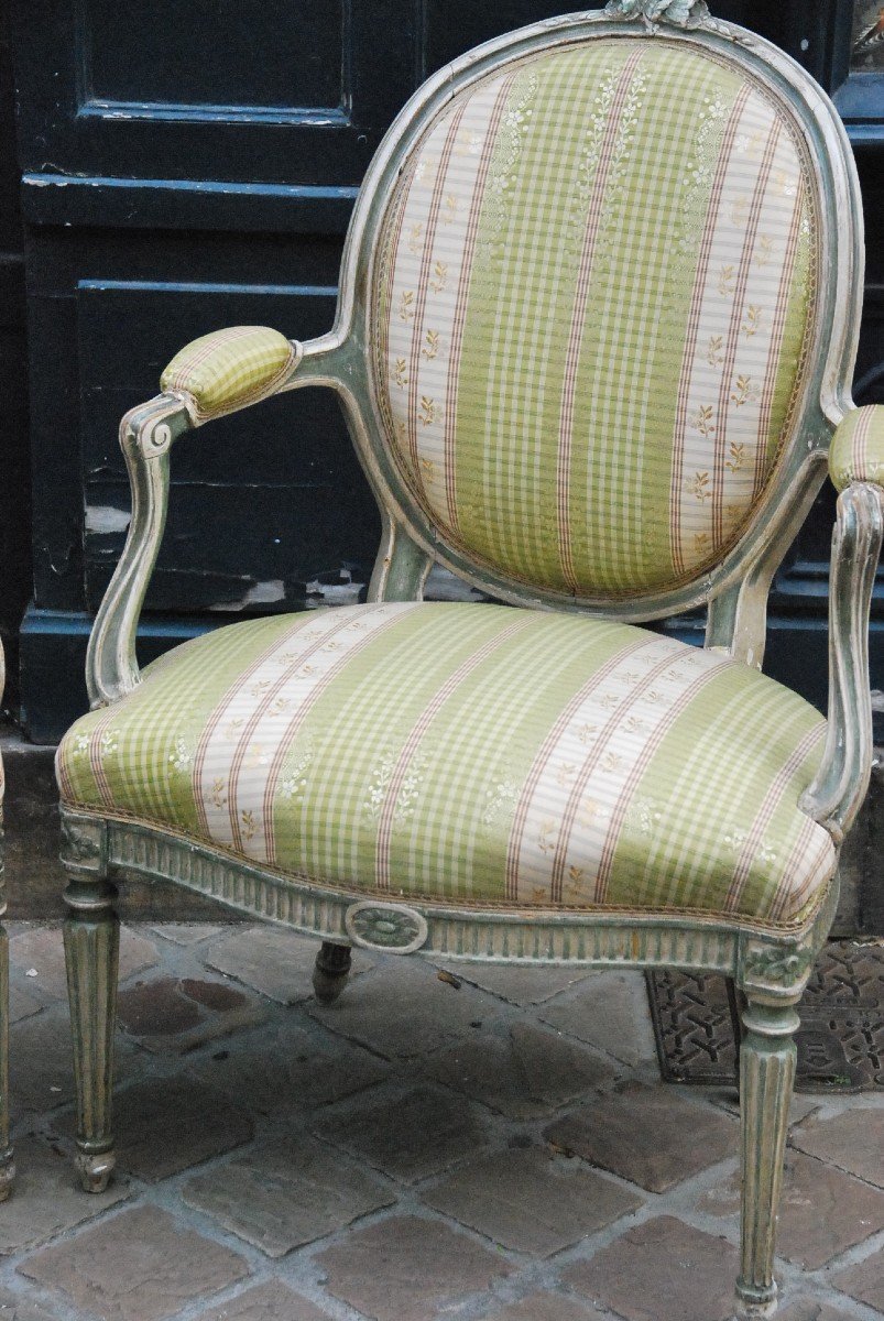 Pair Of Cabriolet Armchairs D Louis XVI Period-photo-4