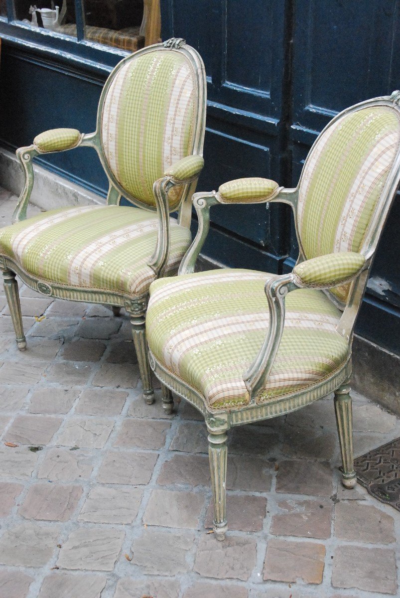 Pair Of Cabriolet Armchairs D Louis XVI Period-photo-3