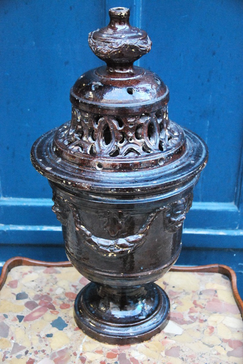 Large Perfume Burner In Enamelled Earthenware Provence XIX