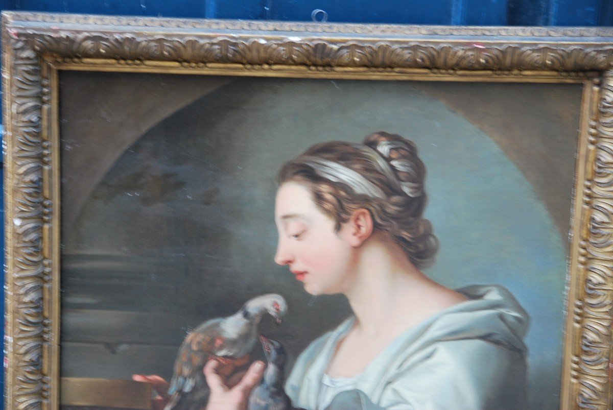 Young Woman With Doves, Canvas XVIII Follower Of Lagrenée-photo-4