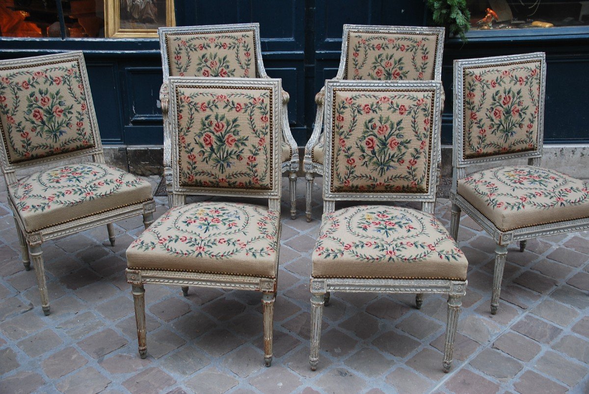 Jacob , Paire De Fauteuils Et Suite De 4 Chaises époque Louis XVI-photo-3