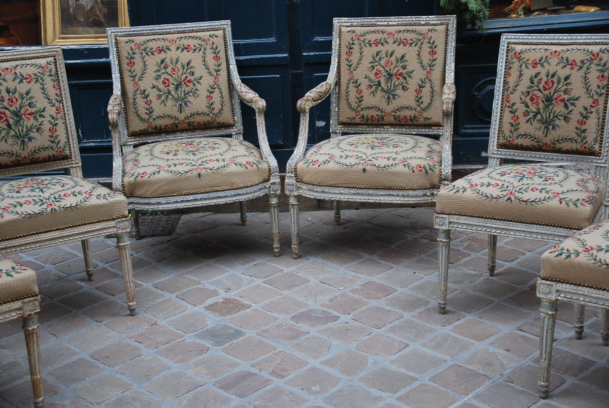 Jacob , Paire De Fauteuils Et Suite De 4 Chaises époque Louis XVI-photo-4