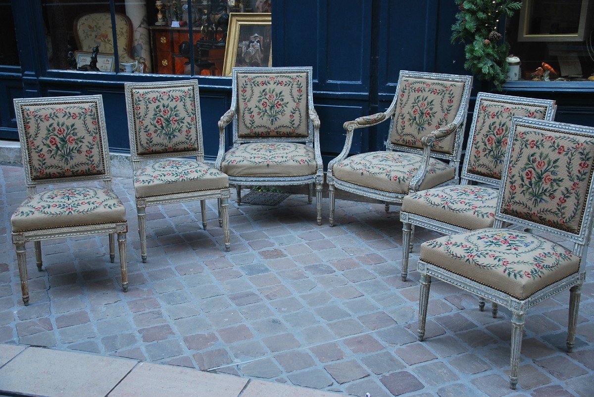 Jacob , Paire De Fauteuils Et Suite De 4 Chaises époque Louis XVI-photo-7