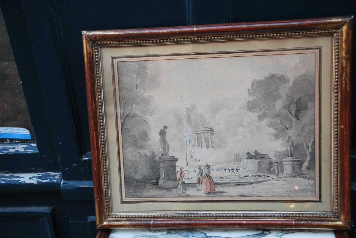 Hubert Robert , Suiveur , Assemblée De Personnages Devant Une Fontaine   XVIII-photo-2