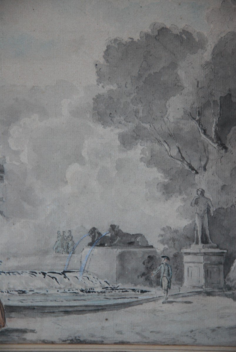 Hubert Robert , Suiveur , Assemblée De Personnages Devant Une Fontaine   XVIII-photo-4